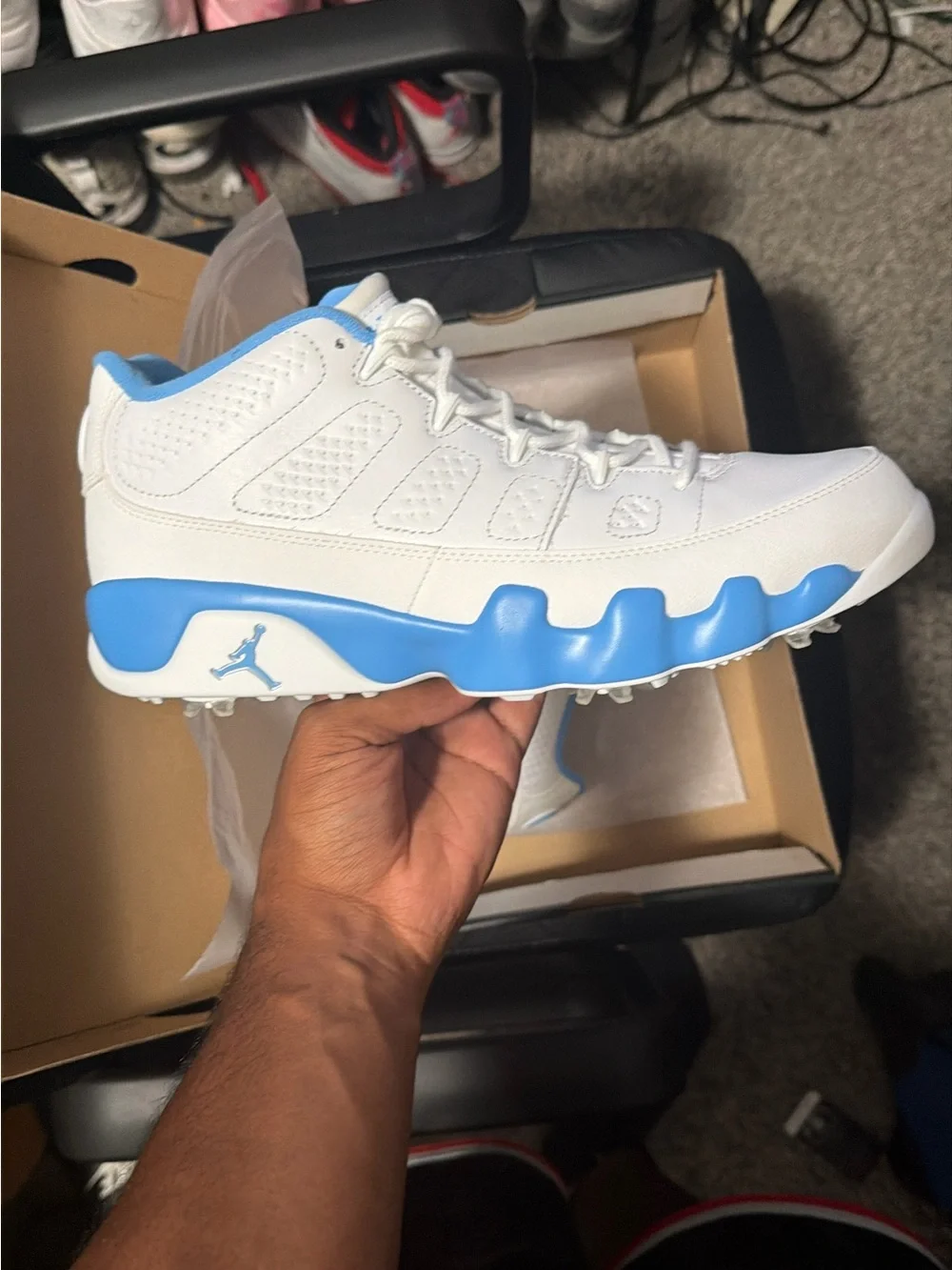 Jordan 9 Retro Men's Golf White and Light Blue